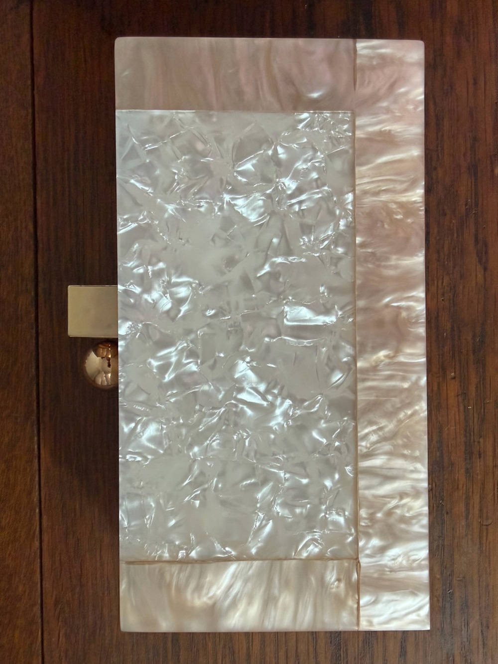 Pearlescent White Iridescent Clutch with Gold Accent